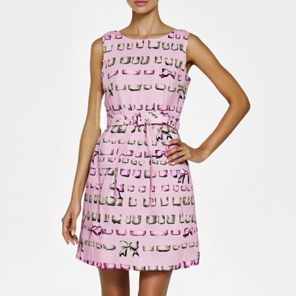 Red Valentino Belted Bow Ribbon Print Dress Pink in Size IT 44